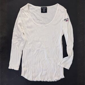Vintage Polo Jeans Co American Flag White Ribbed 3/4 Sleeve Scoop Neck Top